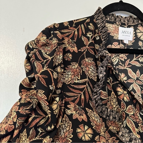 MISA Garance Top in Gilded Paisley Ruffles Black Size Small Womens - Picture 5 of 10